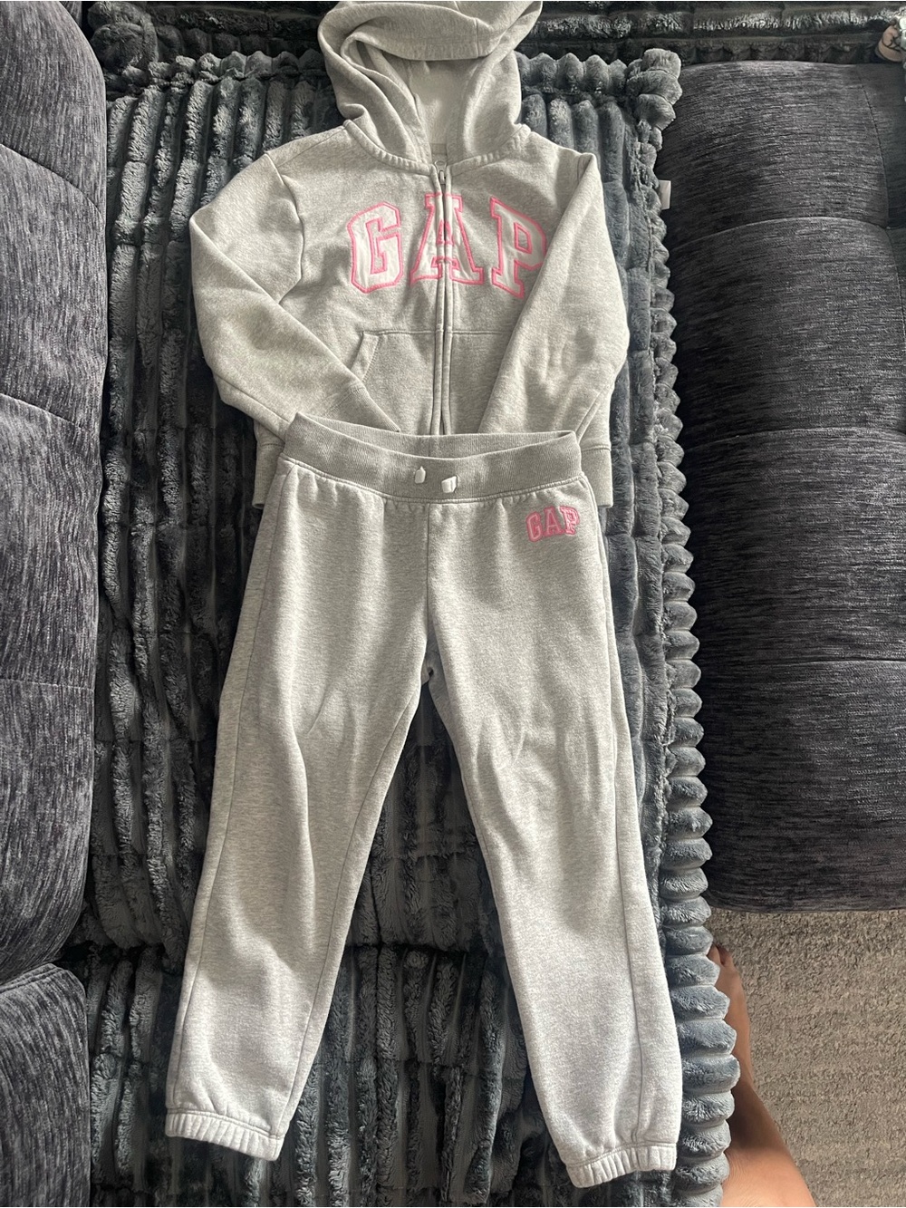 GAP Light Gray Hoodie and Joggers with Pink Logo